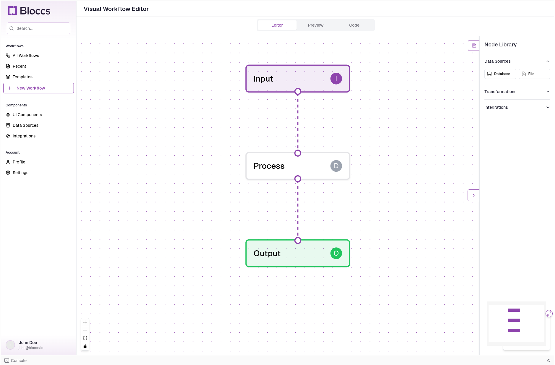 Bloccs.io Visual Workflow Editor